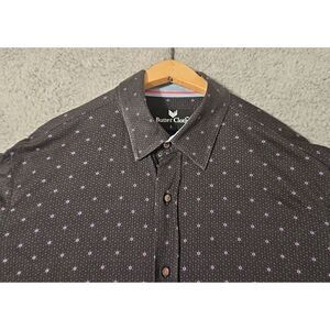 Buttercloth Short Sleeve Shirt‎ Mens Size Large Black Polka Dot Cotton Stretch